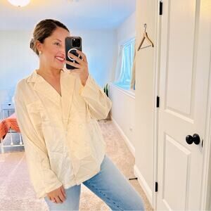 Vintage La Mouette Cream Silk Button Front Long Sleeve Blouse Top Large